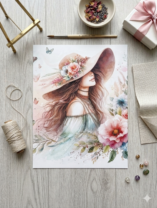 Vintage Garden Muse – Soft Watercolor Art Print